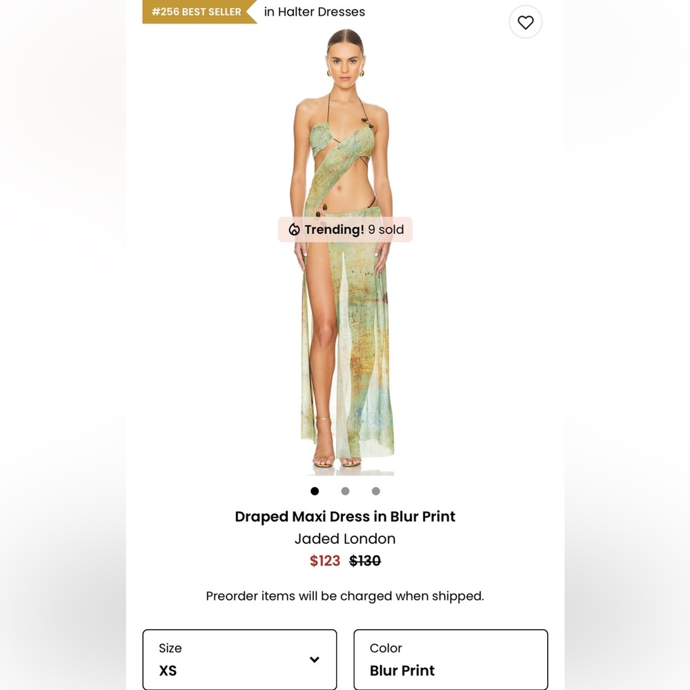 Jaded London Draped Maxi Dress in Green Blur Print